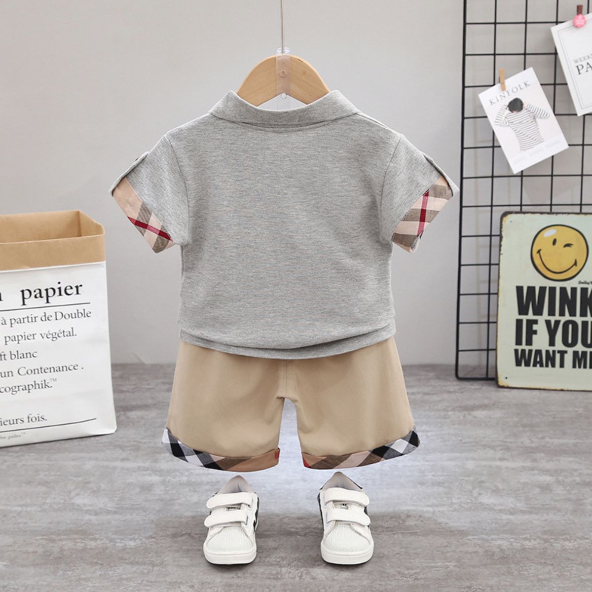 Boys summer suit short-sleeved lapel polo shirt summer new style children's casual pants two-piece suit