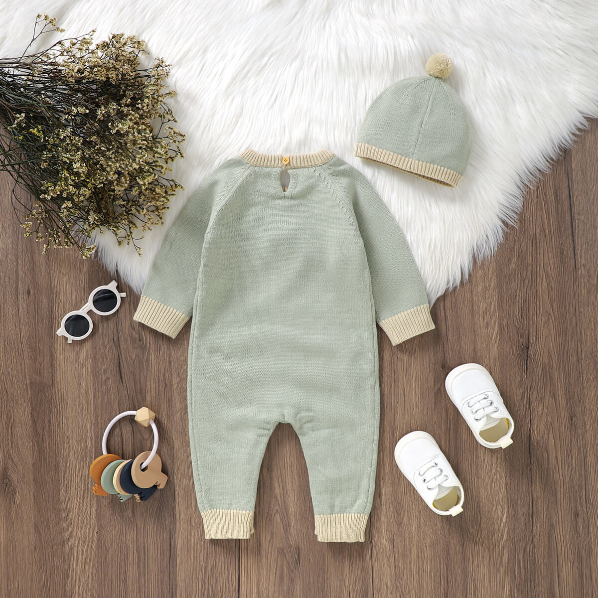 Infant and toddler knitted embroidery I love mom one-piece long-sleeved romper long-legged crawling clothes