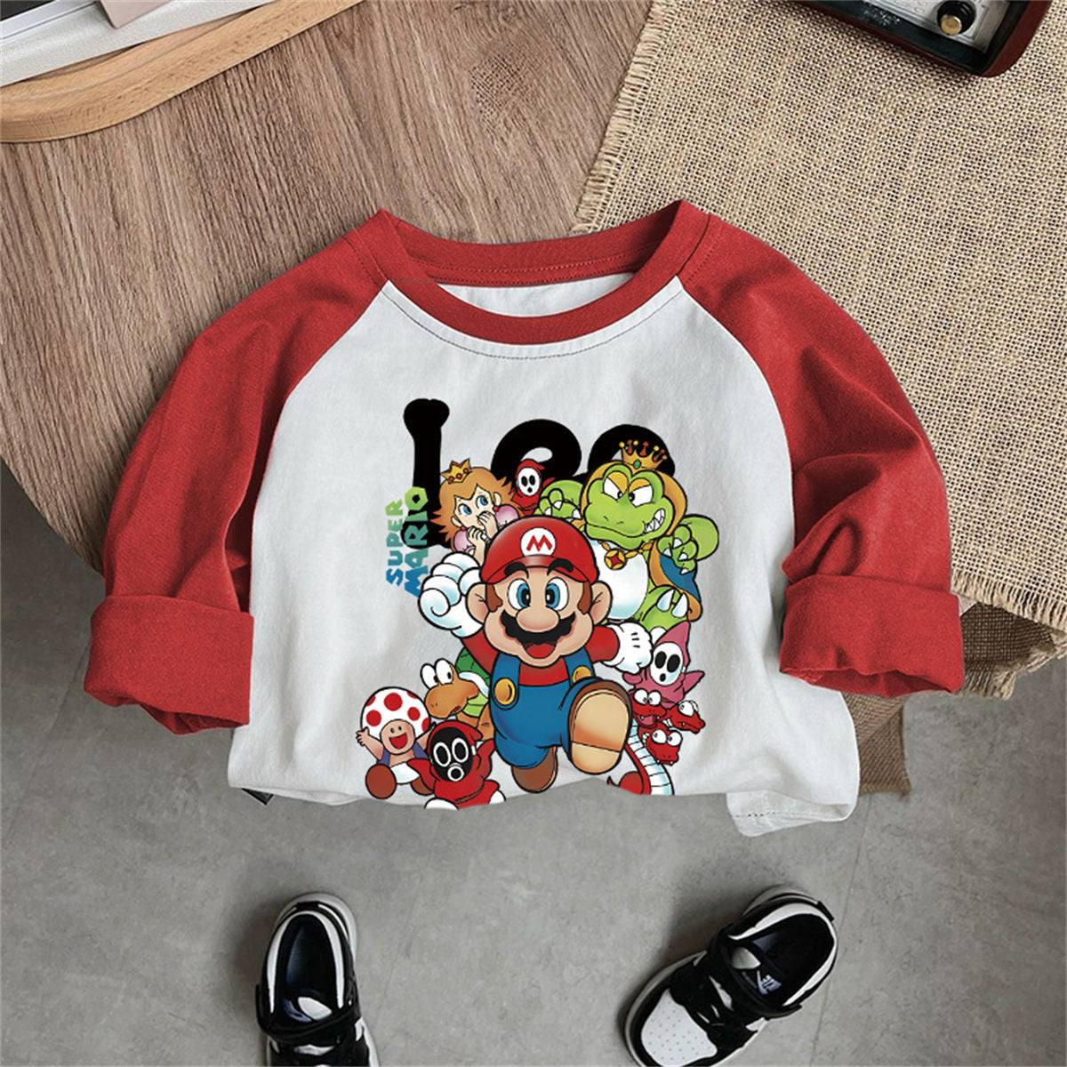 Baby cotton long sleeve t-shirt cute Mario bottoming shirt