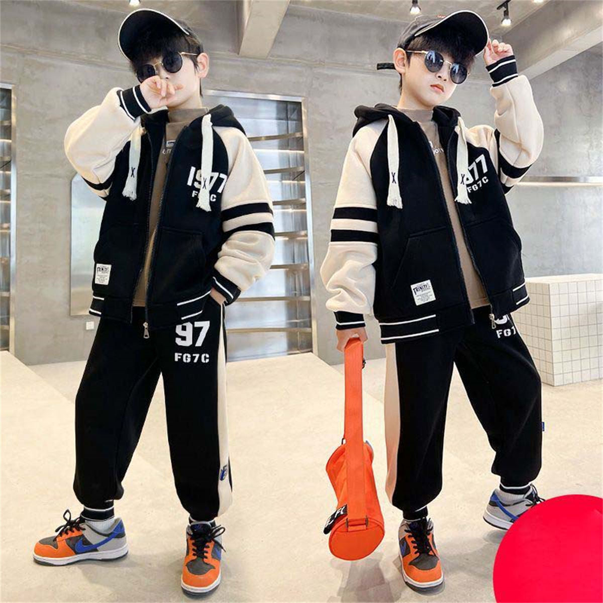 Winter fleece letter sports style sweater suit for middle and large boys