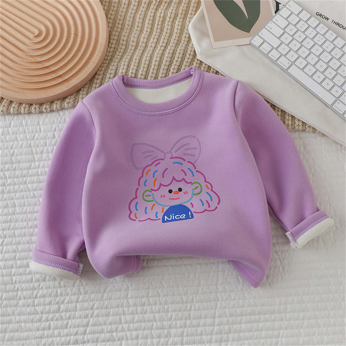 children&#39;s autumn and winter fleece round neck bottoming sweatshirt