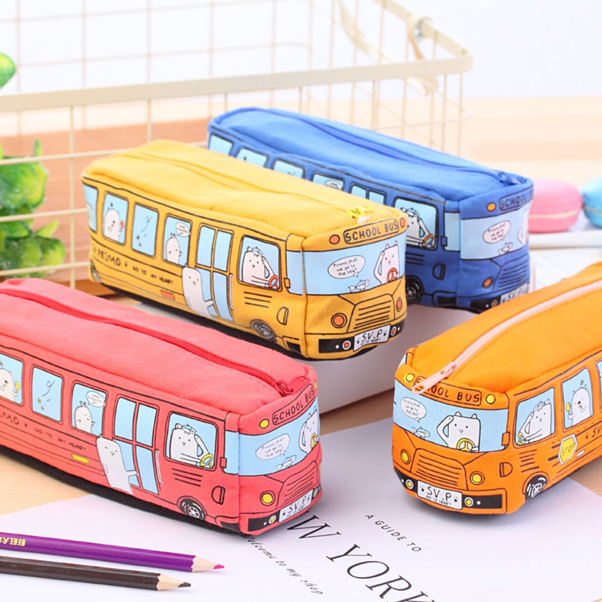 Cartoon Large Capacity Bus Pencil Case Car Pencil Case