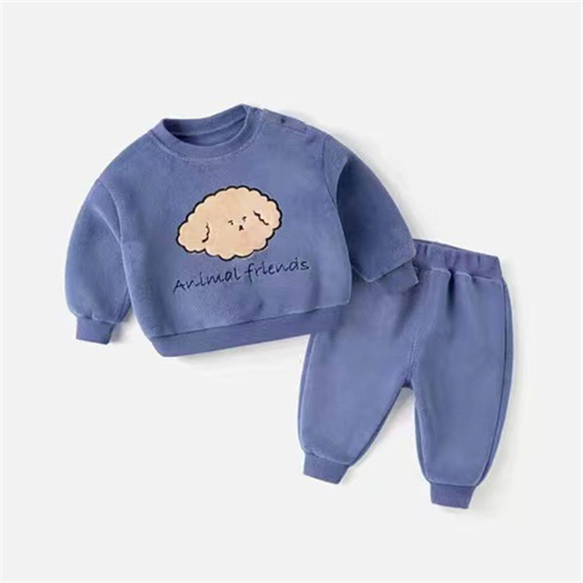 Baby autumn and winter cartoon plus velvet two piece suit