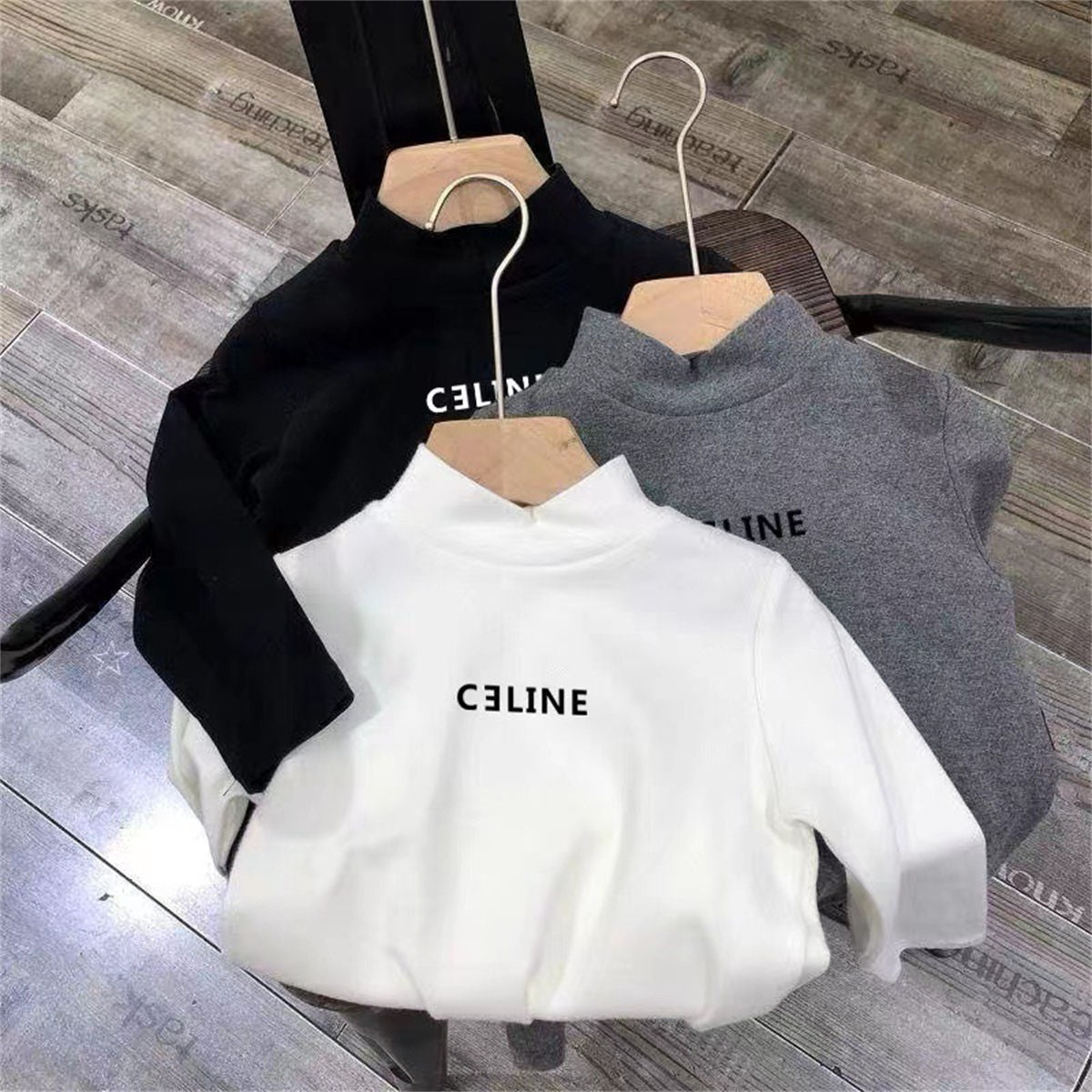 Winter simple letter style plus velvet half turtleneck bottoming shirt for boys and girls