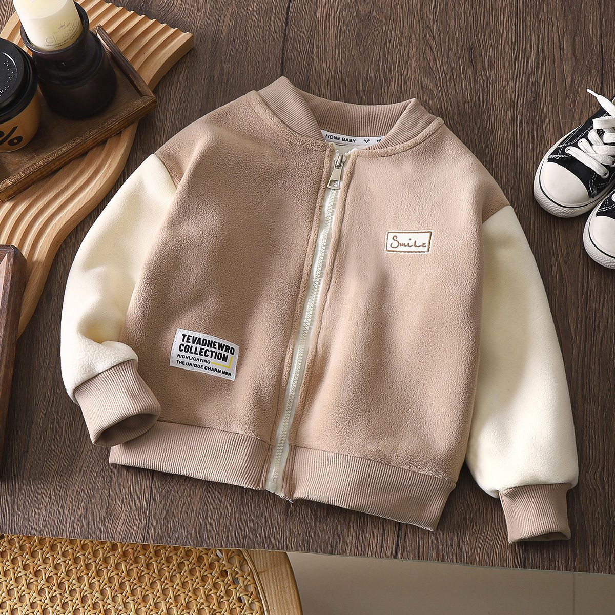 Children's jacket for boys and girls, medium and large children, spring, autumn and winter, long sleeves, thickened, warm, stand-up collar outerwear