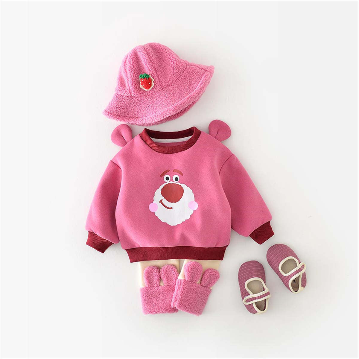 Spring and Autumn Girls Strawberry Bear Sweater Two-Piece Set