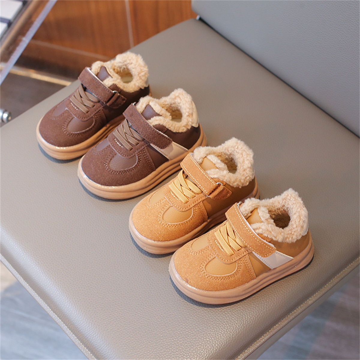 Children's and boys' winter velvet simple style low-top sneakers