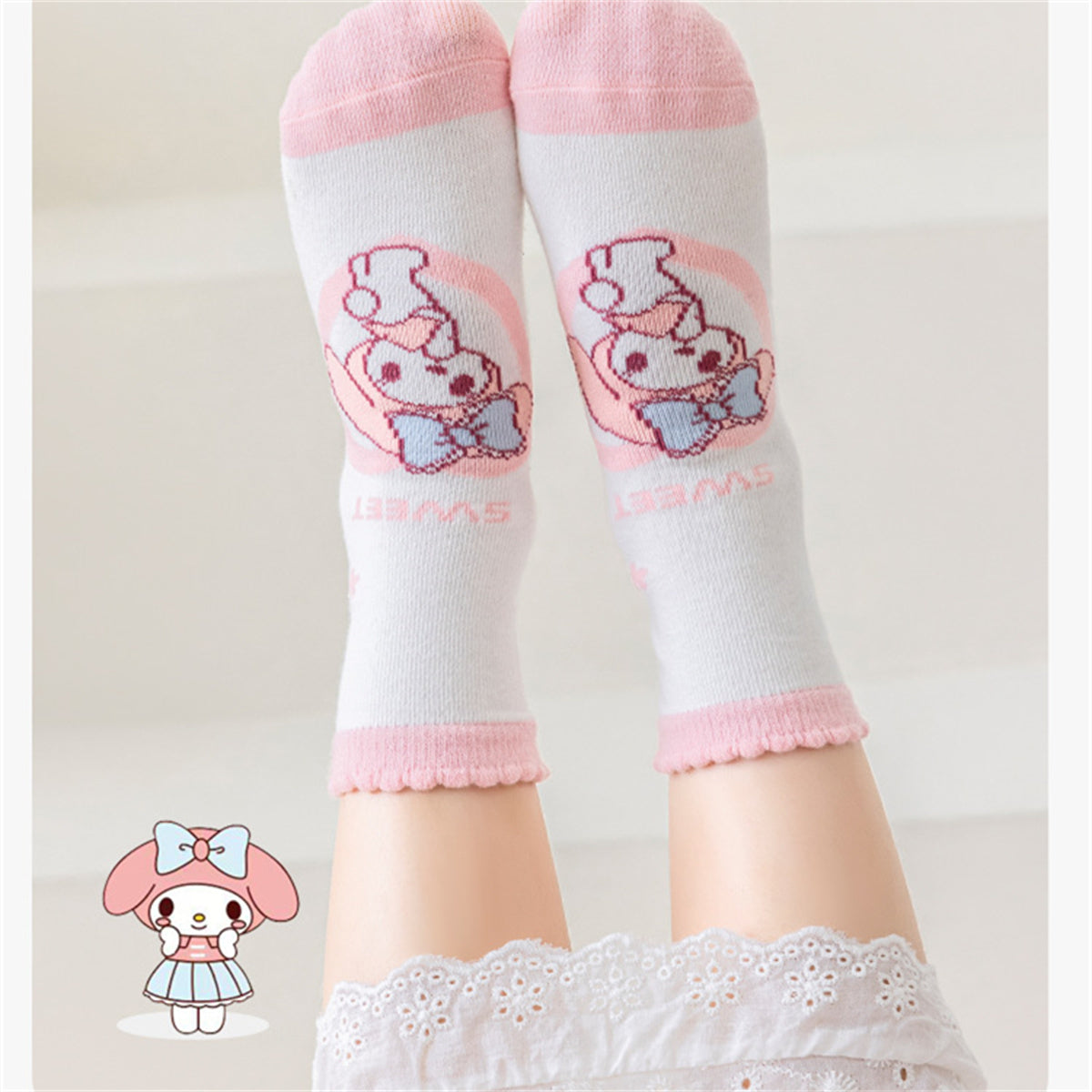 Children's girls five-piece set cute Sanrio pure cotton no-stuffy no-pilling cartoon socks