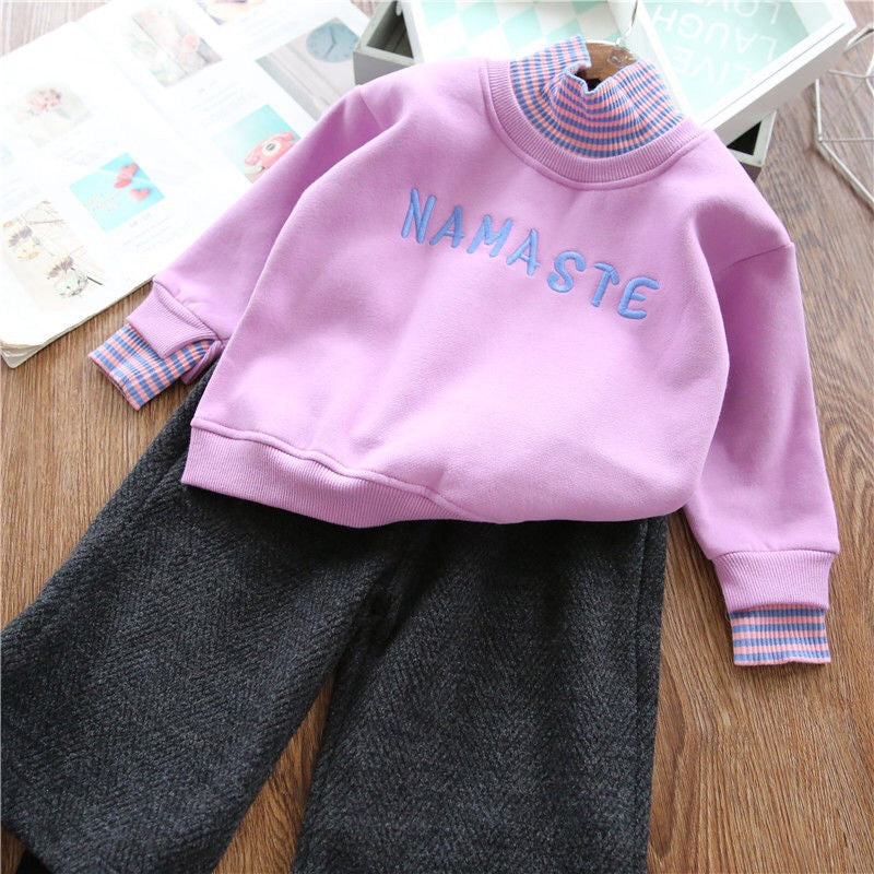 Winter plus velvet simple letter style warm long-sleeved T-shirt for middle and large boys and girls