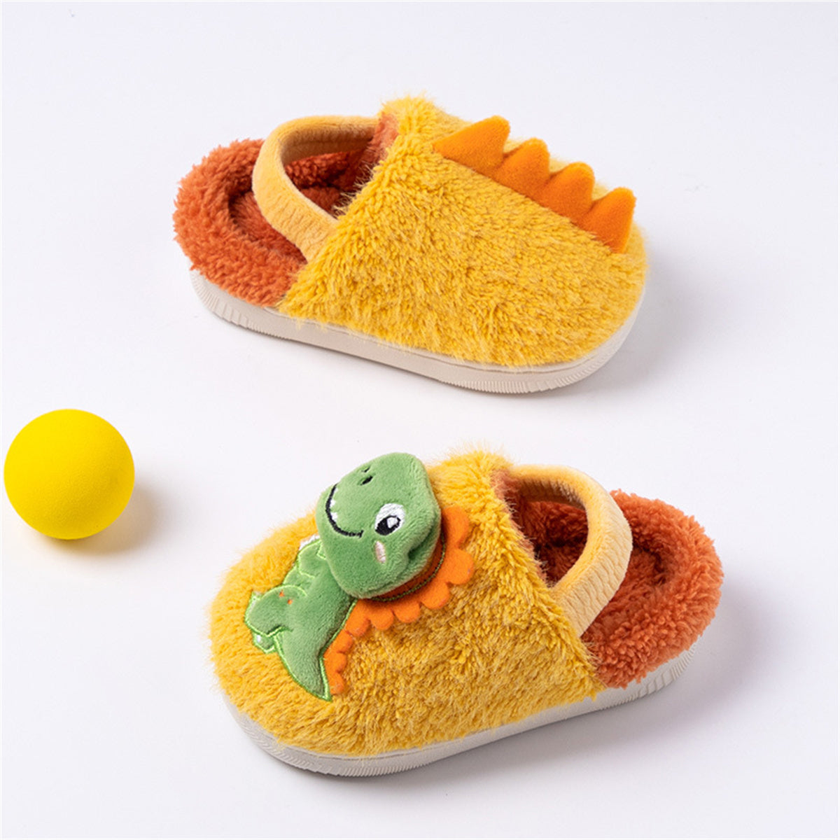 Children's autumn and winter cute dinosaur doll warm elastic back strap cotton slippers