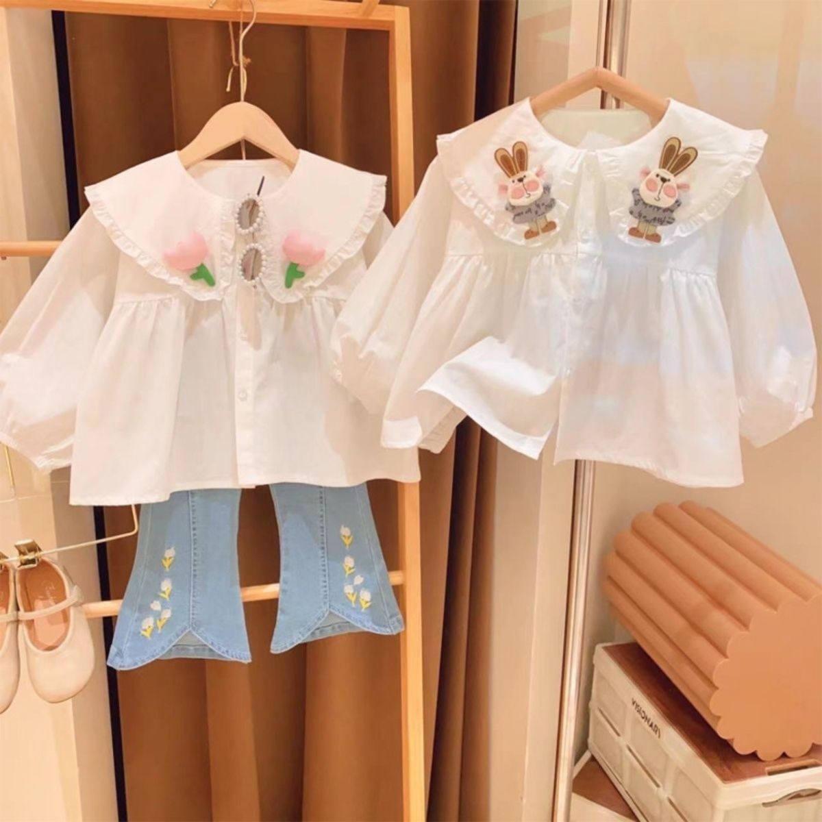 Girls shirts new spring and autumn small and medium-sized children's little girls' tops children's long-sleeved white shirts