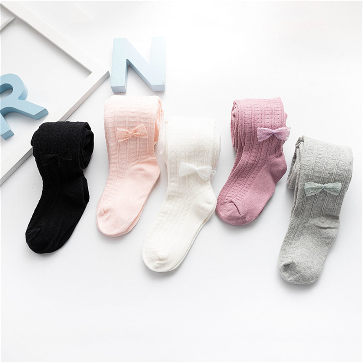 Baby Girl Bowknot Solid Color Footless Leggings Tights