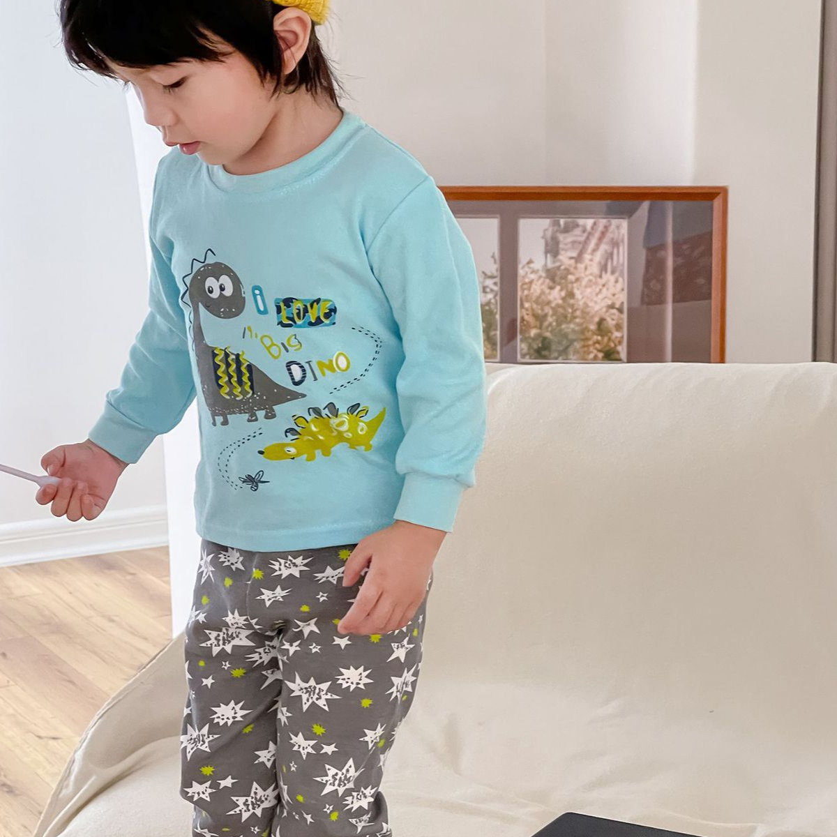 Cartoon dinosaur home clothes children's long-sleeved home clothes cotton pajamas little boy children's suit