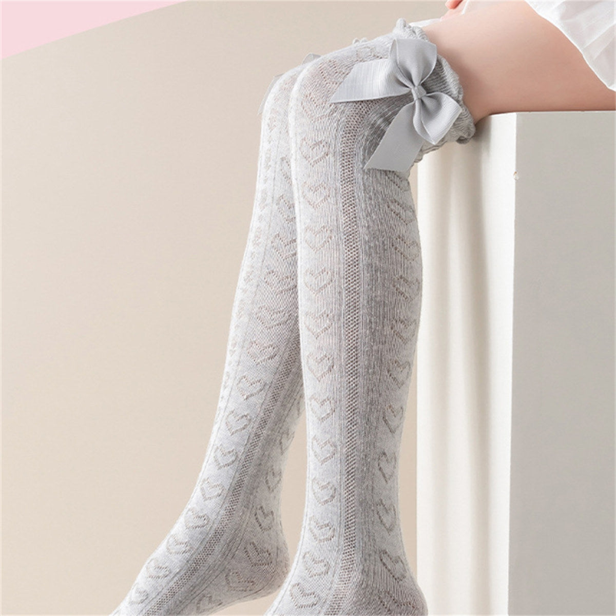 Children's princess style spring and autumn thin breathable love style three-dimensional bow knee-high socks