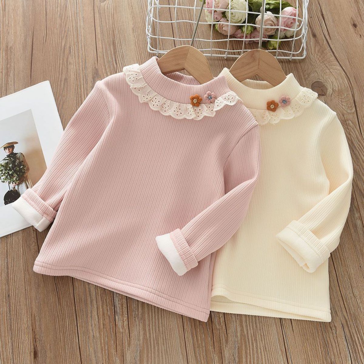 Girls Winter Base Shirt Plus Fleece Half Turtleneck T-shirt