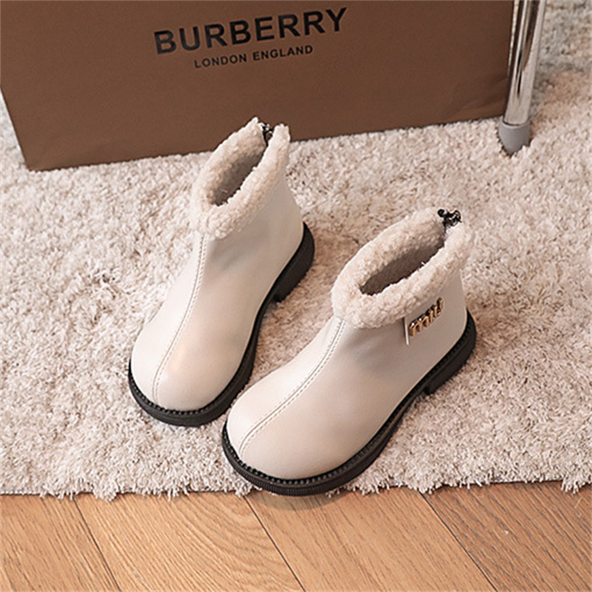 Classic simple and versatile cotton short leather boots for middle and large children and girls