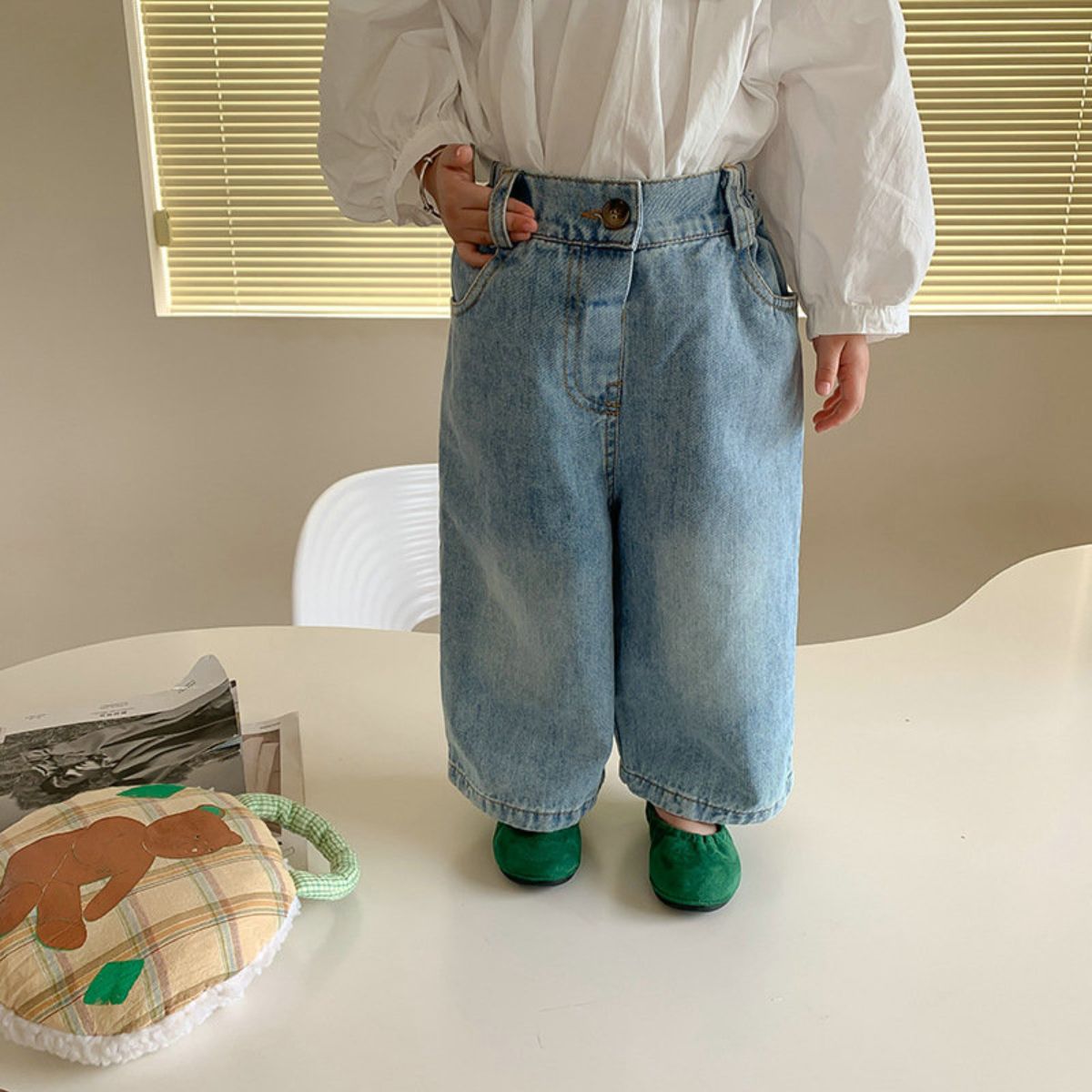 Boys and girls pants loose wide leg jeans nine points pants