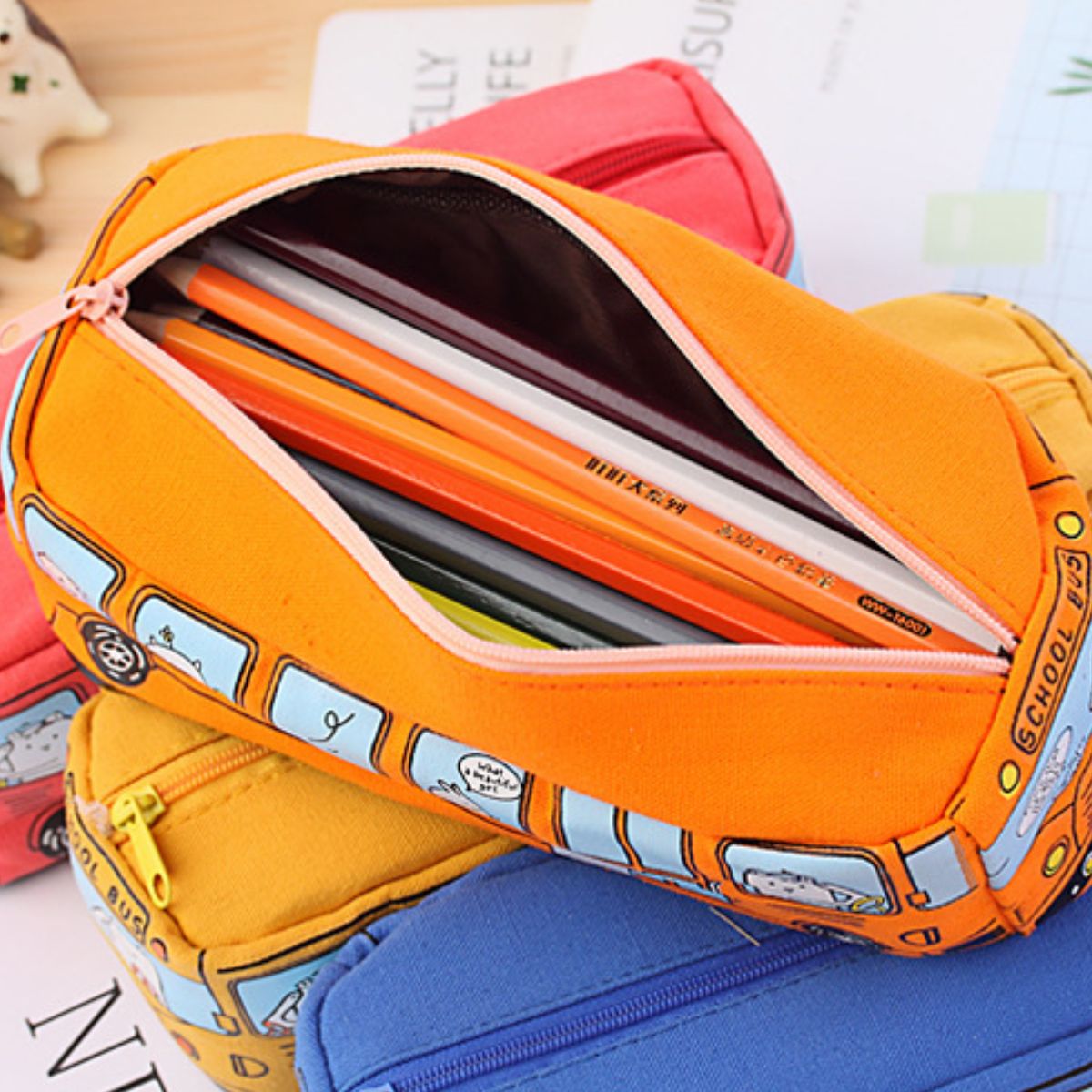 Cartoon Large Capacity Bus Pencil Case Car Pencil Case