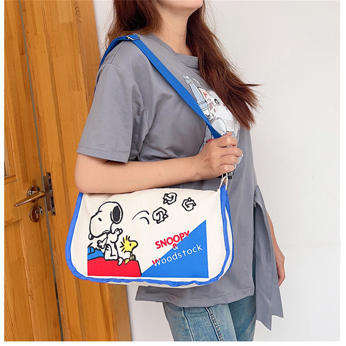 Children's canvas bag Snoopy shoulder bag casual student style printed cartoon bag