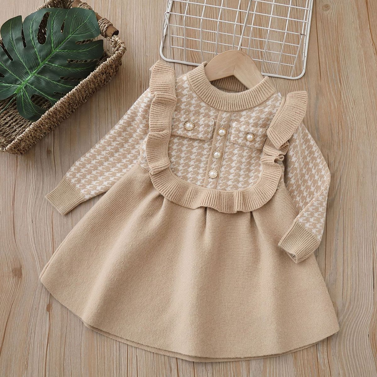 Girls sweater dress autumn and winter new style small fragrance style lace knitted dress baby girl small children's skirt