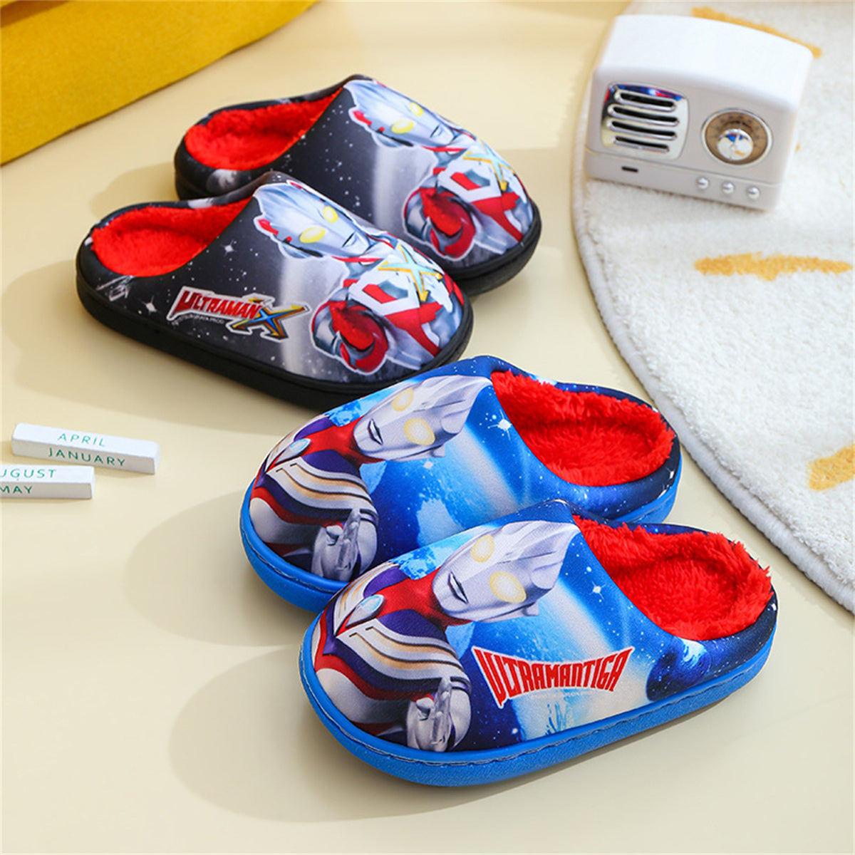 Ultraman autumn and winter home indoor non-slip warm cartoon cotton slippers for middle and large boys