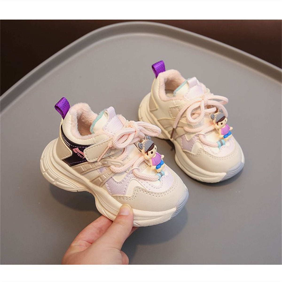 Winter plush and color matching cute doll sports shoes for boys and girls