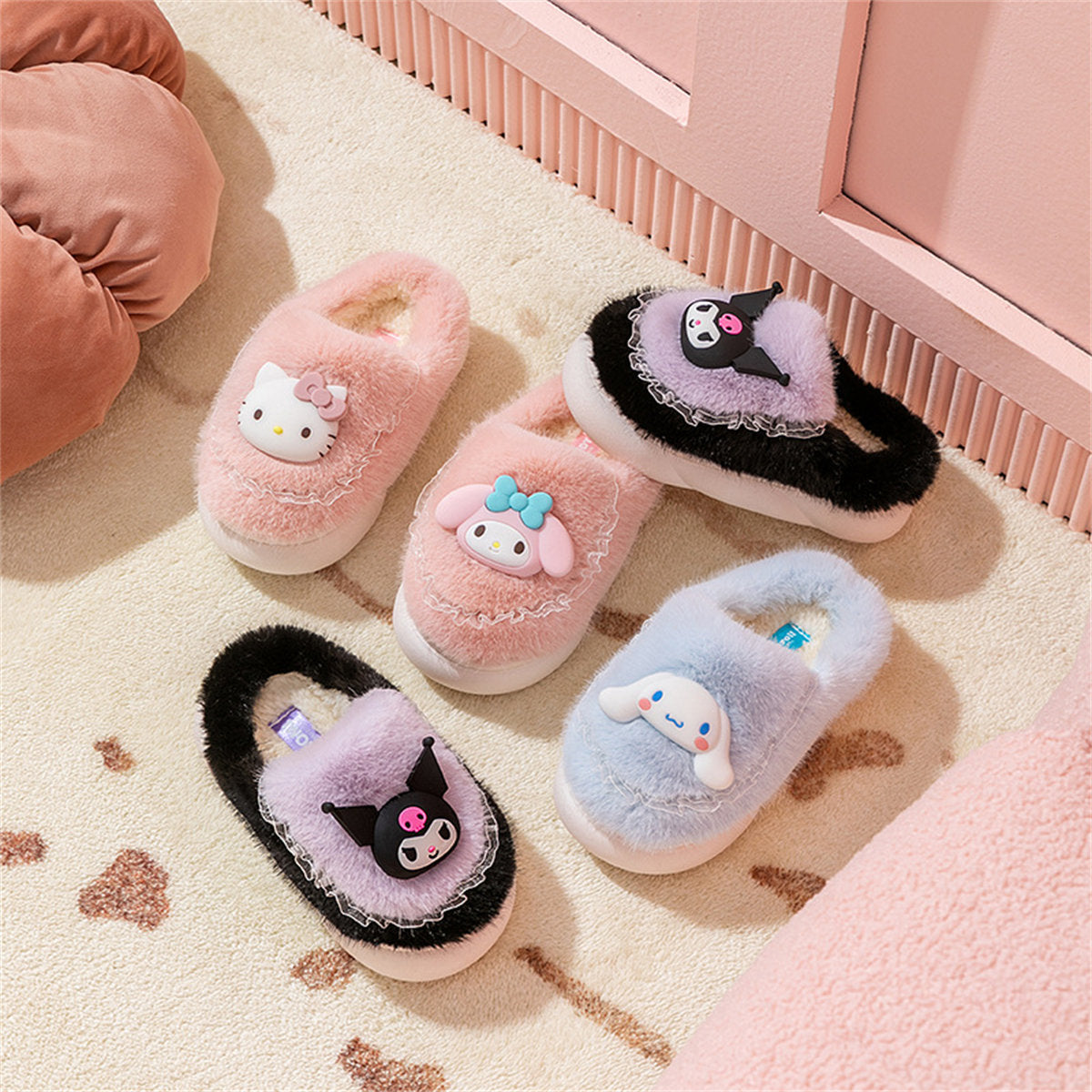 Cute Sanrio casual home warm soft cotton slippers for middle and large children and girls