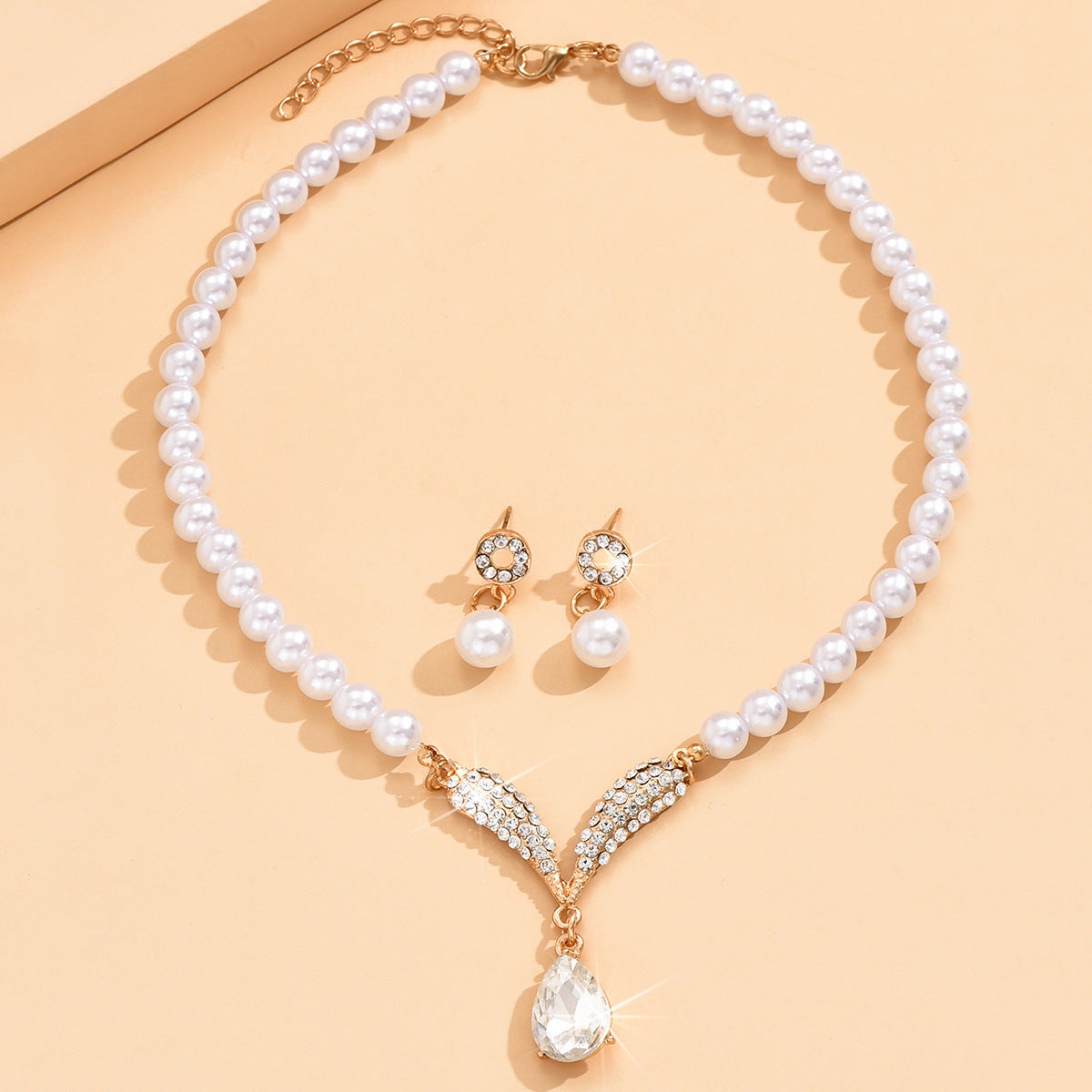 Women's 2-piece pearl-style bridal dress accessories jewelry set