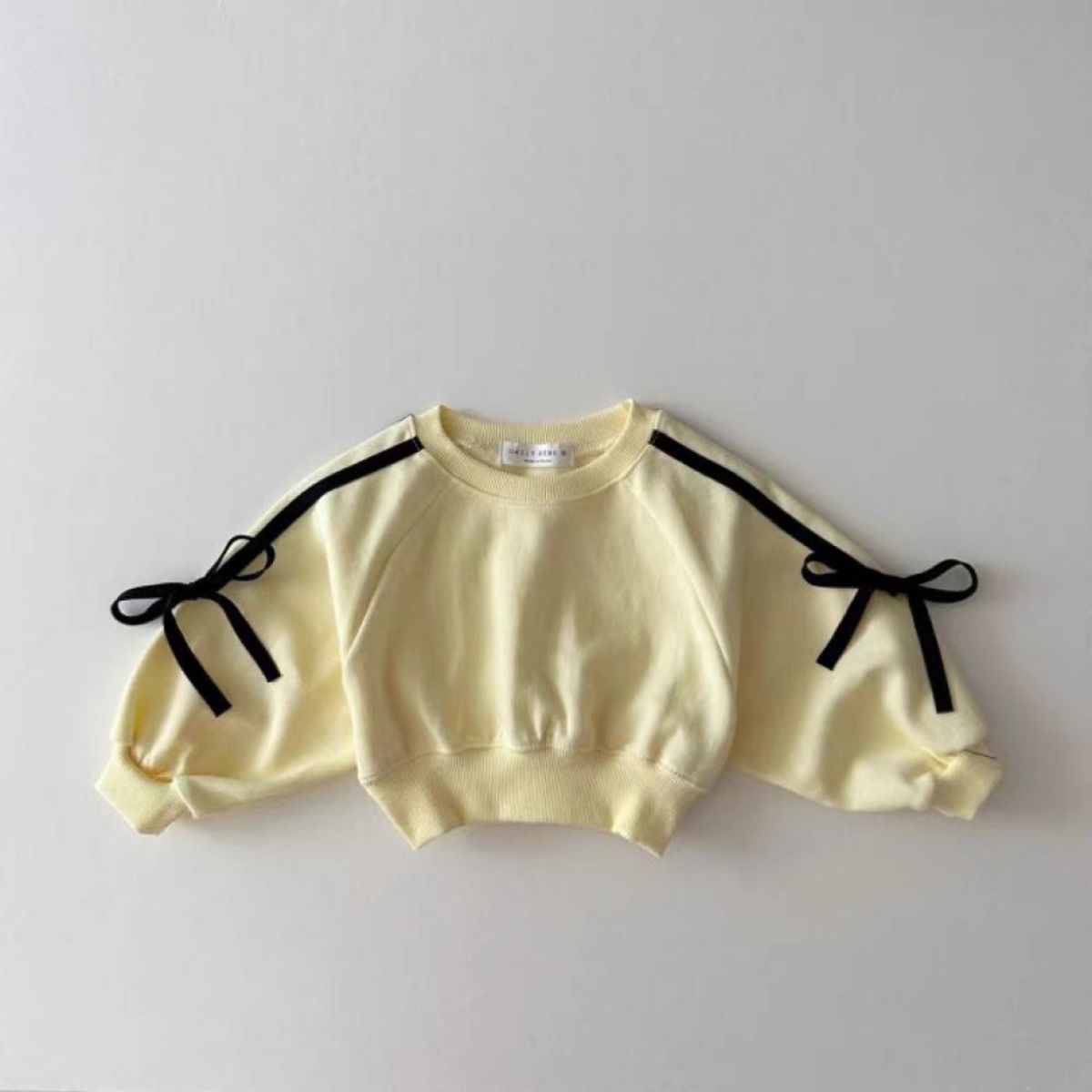 Long-sleeved trousers for spring and autumn sports girls baby bow bar stitching sweater set all-match