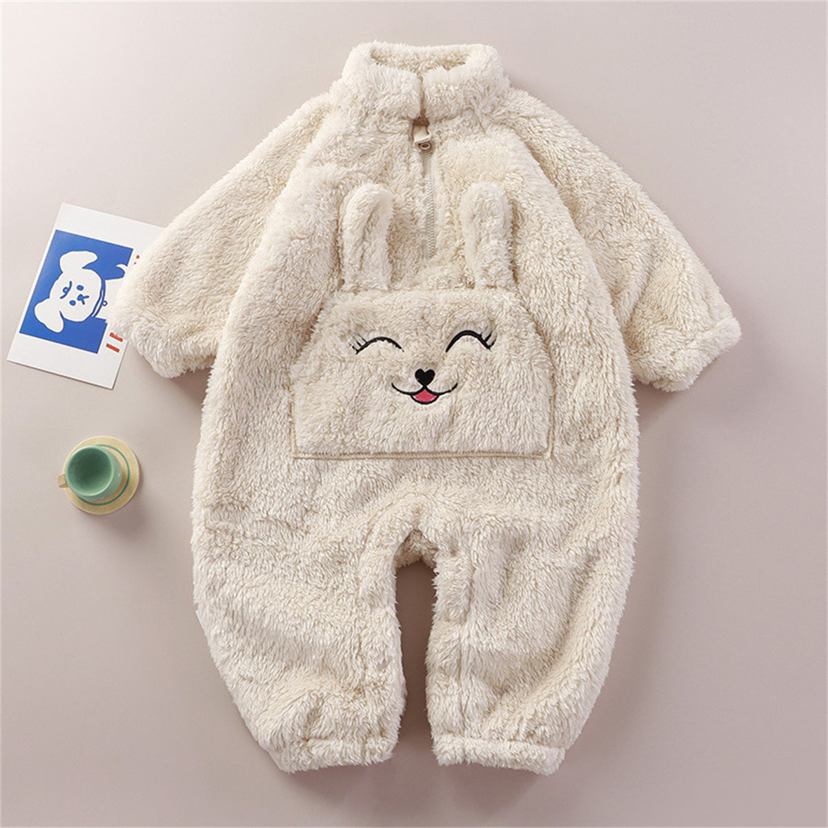 Baby Winter One-Piece Suit Children Cute Cartoon Pajamas Plush Panda Clothes Long Sleeve Romper