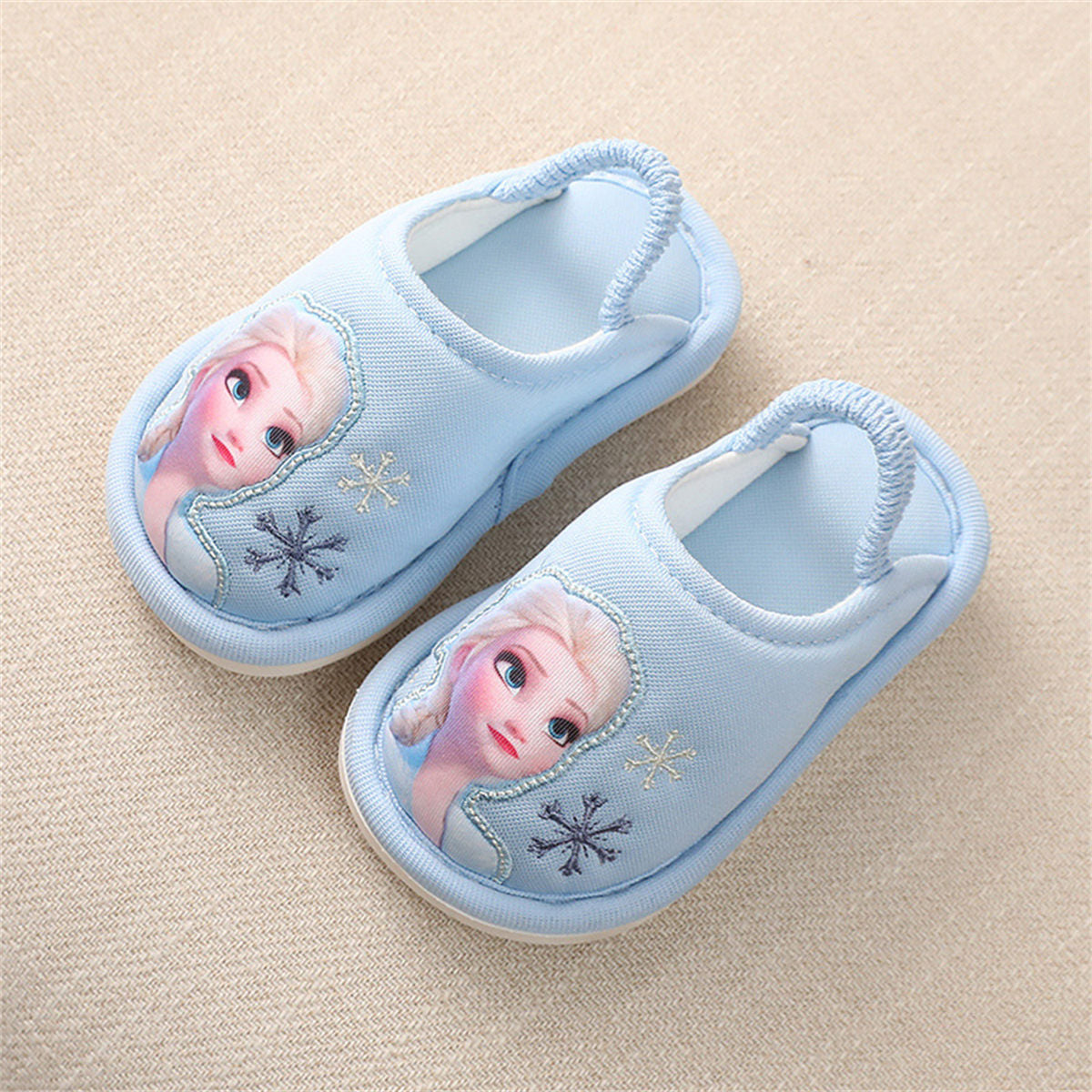 Children's girl's ice and snow princess thick warm elastic band heel cap cotton slippers