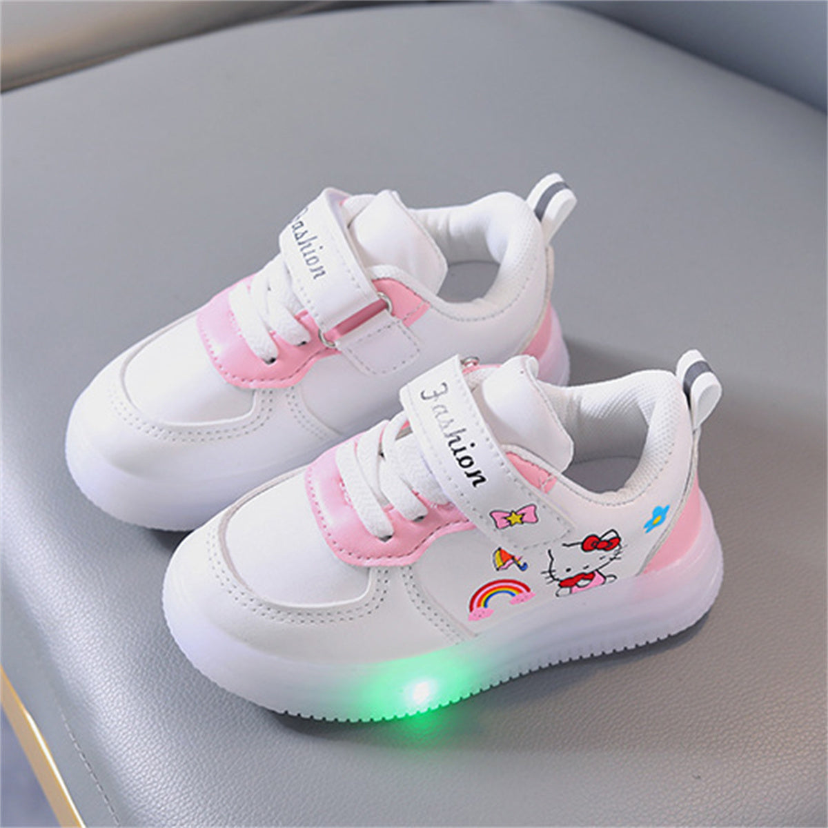 Toddler Girls Autumn Hello Kitty Cute Pattern Luminous Low-top Sneakers