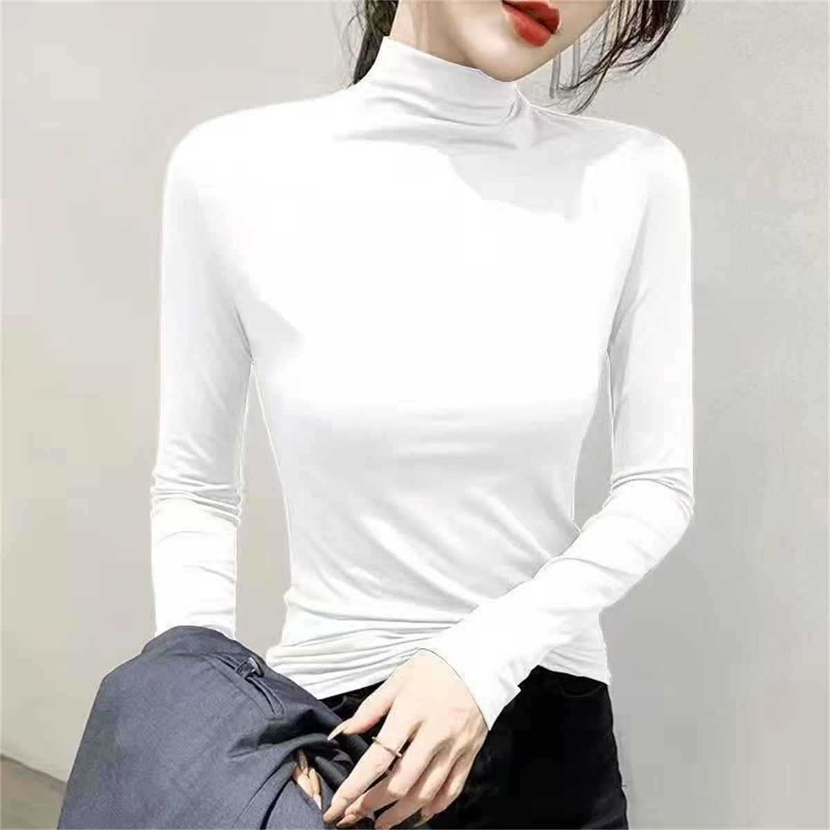 Half turtleneck slim fit solid color bottoming shirt long sleeve skin-friendly warm top