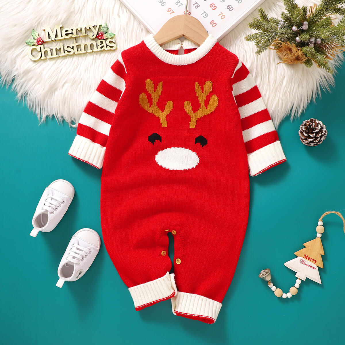 Baby Knitted Christmas Romper Long Legs Romper