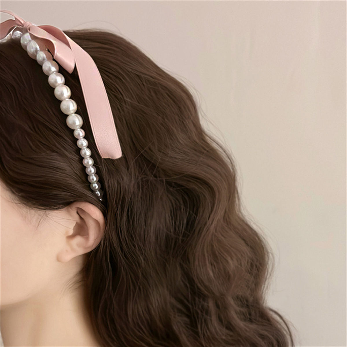 Children's pearl bow ribbon headband