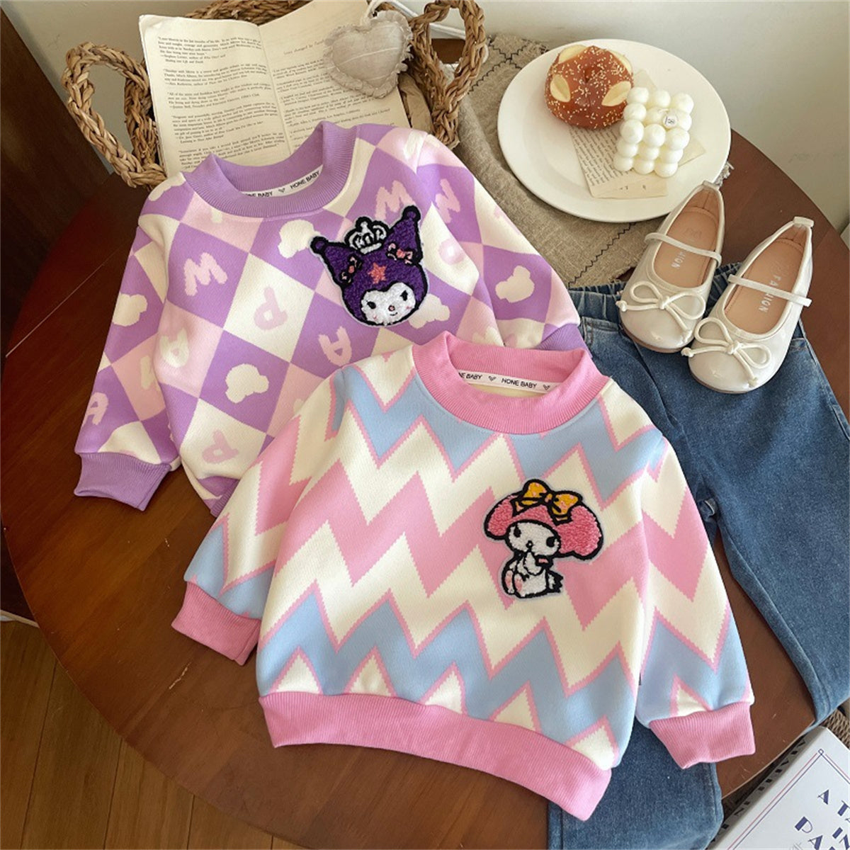 Plush baby girl cartoon Kuromi warm bottoming shirt