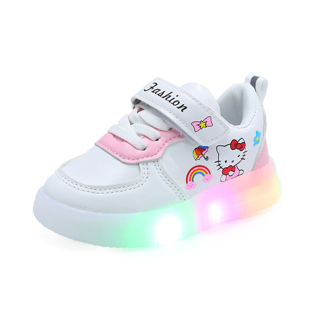 Toddler Girls Autumn Hello Kitty Cute Pattern Luminous Low-top Sneakers