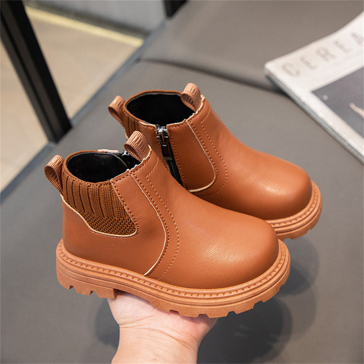 Winter solid color simple style waterproof warm Martin boots for boys and girls