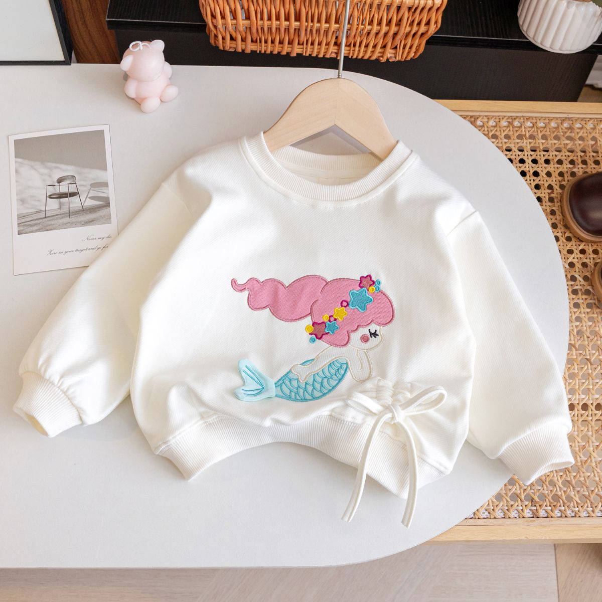 Girls sweet sweater autumn new style little girl spring and autumn mermaid cotton long-sleeved children's casual cartoon top