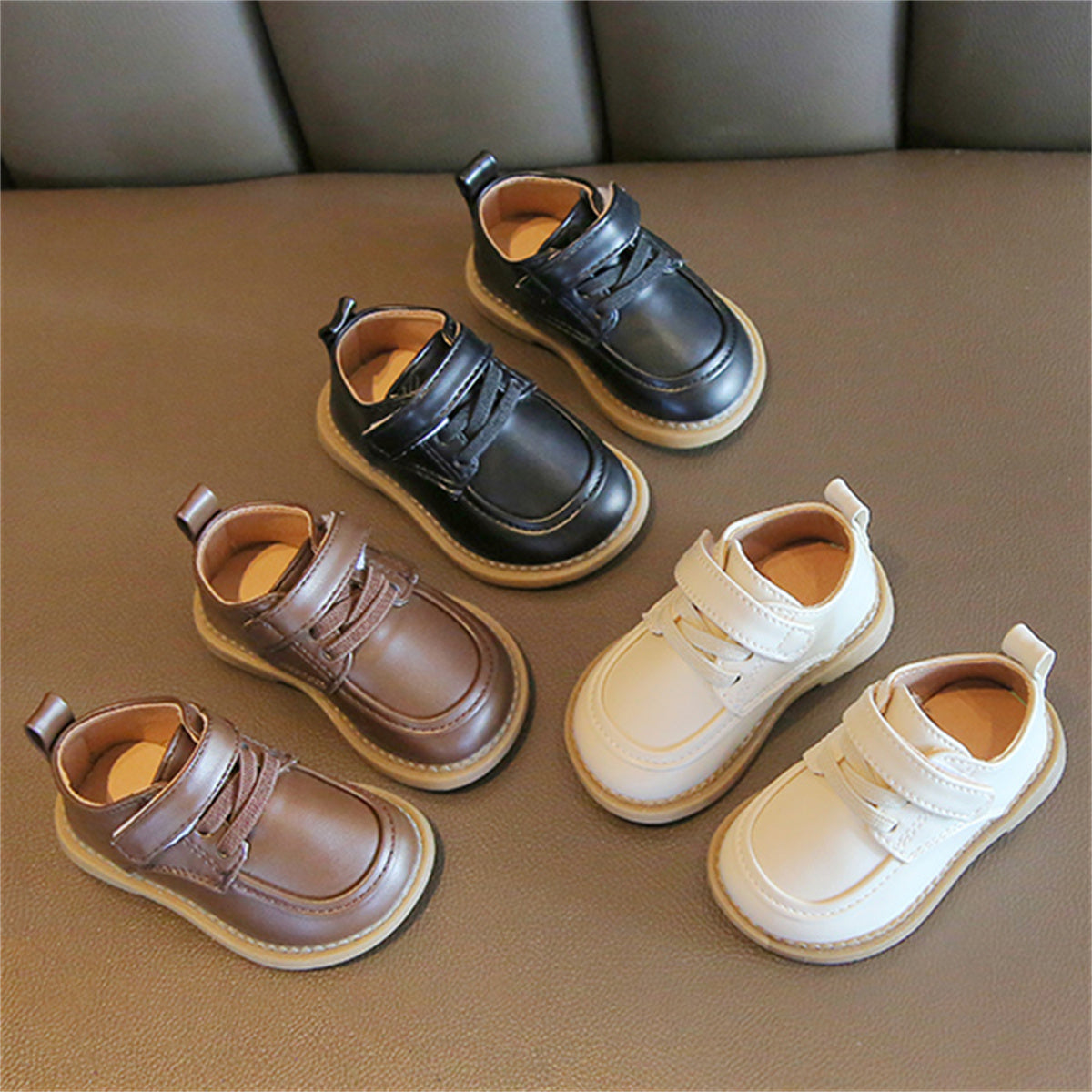 Children's solid color Velcro soft-soled leather shoes