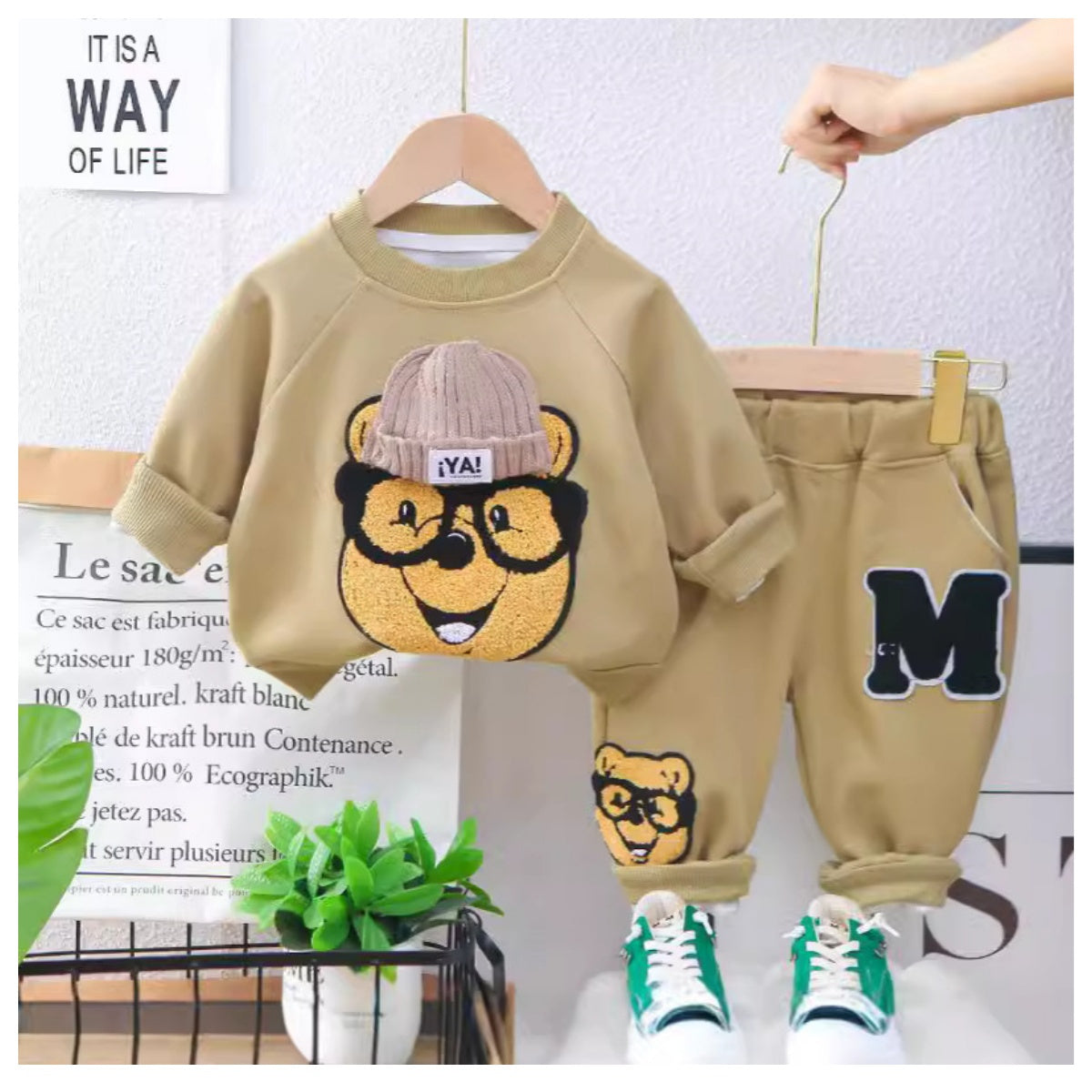 Baby boy spring and autumn cartoon bear casual sweatshirt two-piece suit