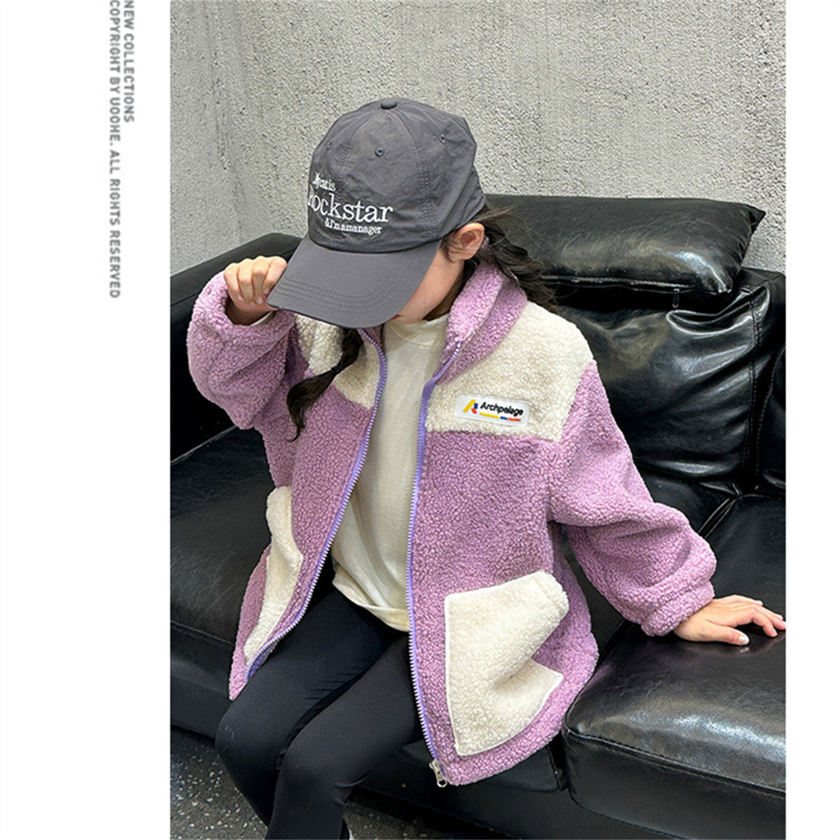 Winter plush and thickened color matching casual jacket for boys and girls