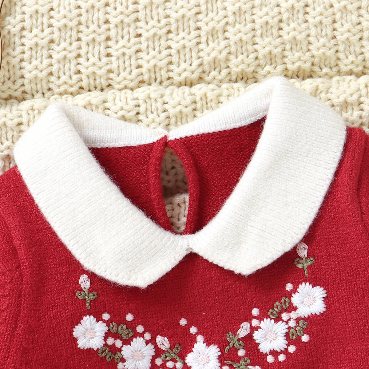 Infant knitted tops, hand-crocheted embroidered pullover sweater + foot-length socks and pants two-piece set