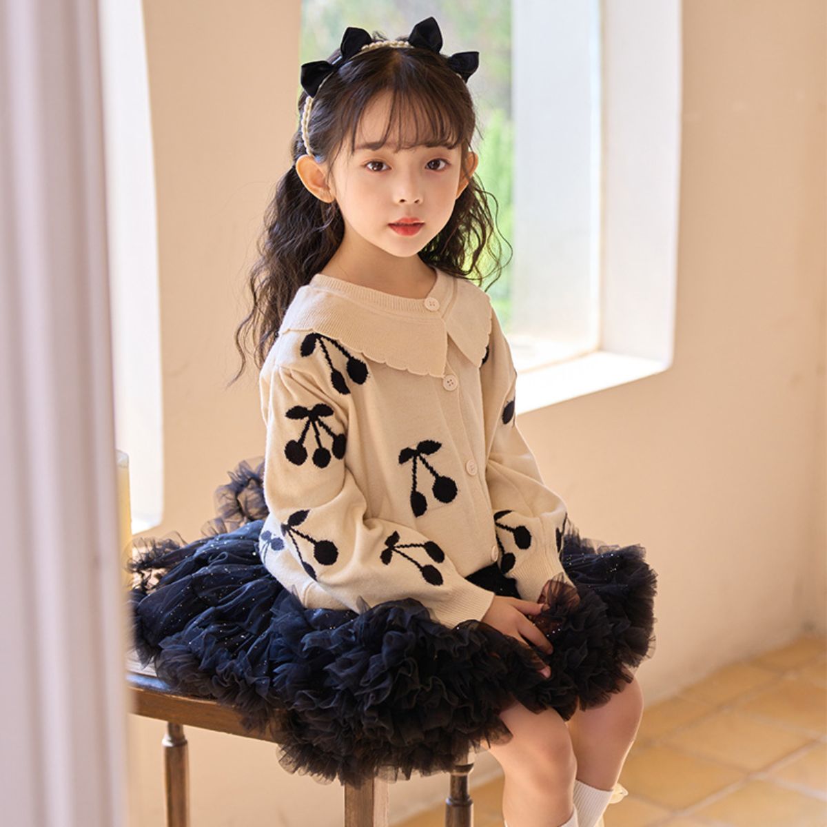 Cherry Girls Knitted Cardigan Long Sleeve Sweater