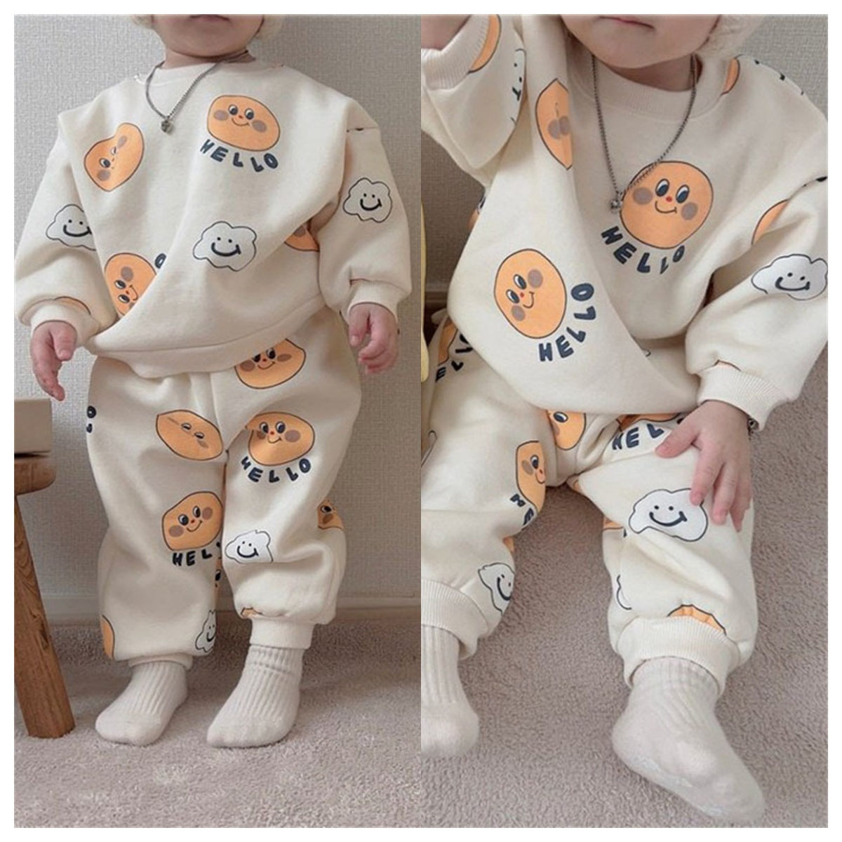 Baby Thickened Pants Set Two-Piece Cartoon Printed Sweater Set