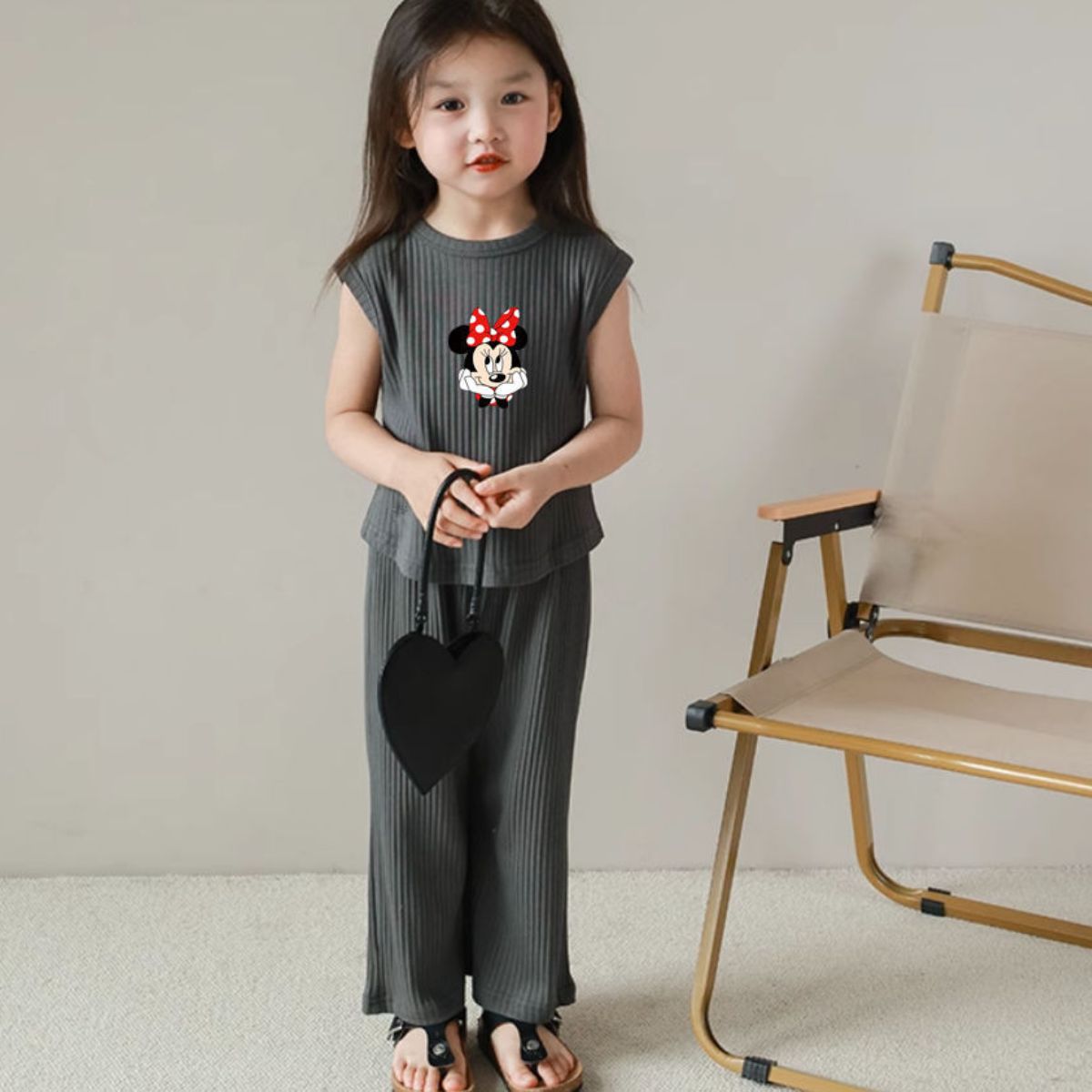 Girls summer new thin ice silk sleeveless vest top baby girl mosquito repellent trousers suit two-piece suit