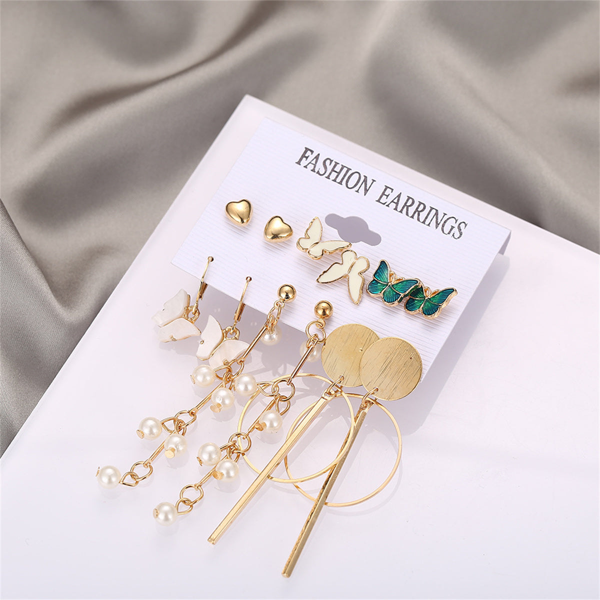 Adult 6-Pair Butterfly Pearl Earrings