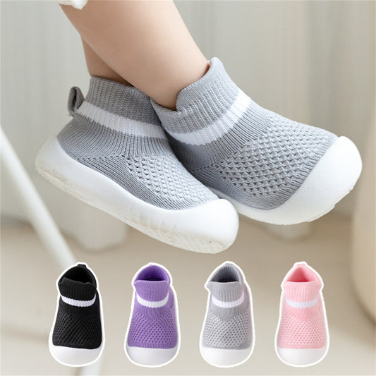 Children's spring and autumn solid color knitted simple breathable non-slip toddler shoes for boys and girls