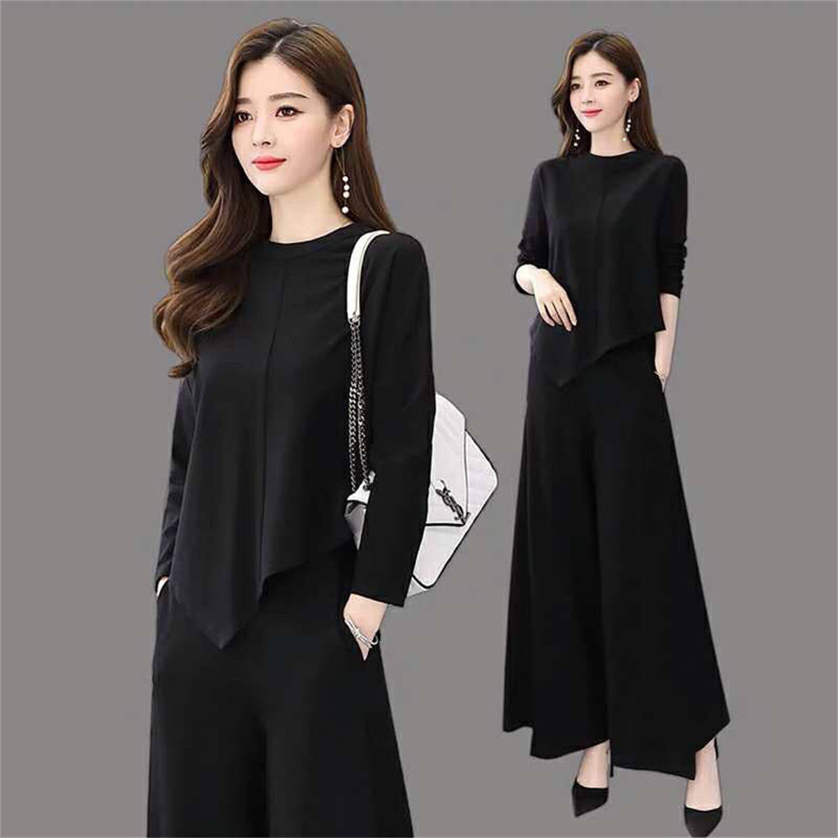 Women's slim casual temperament skirt and pants two-piece suit