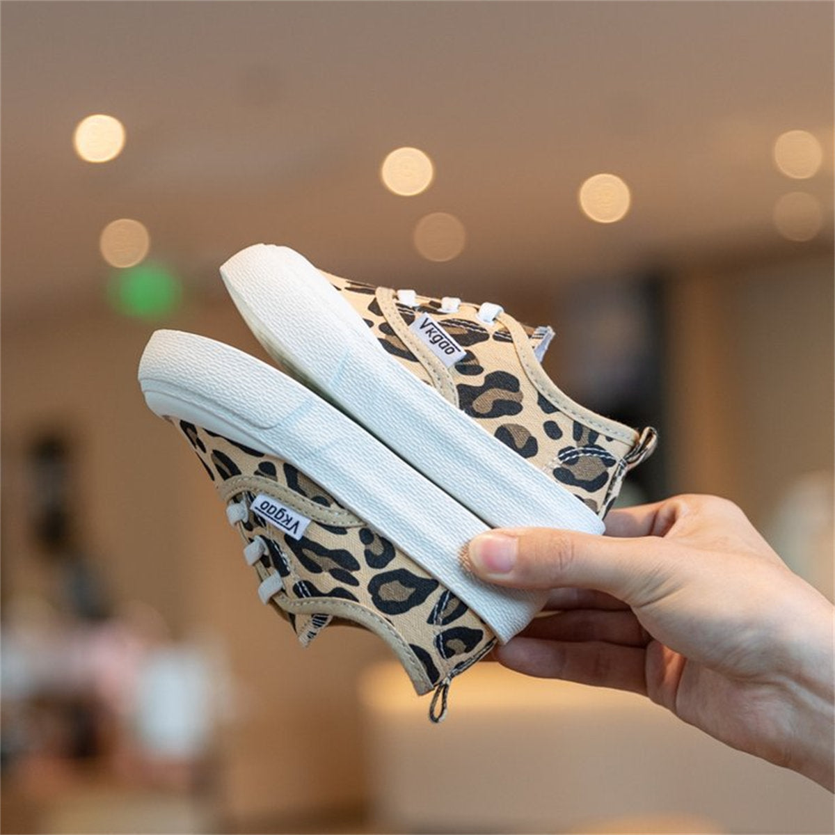 Toddler girl's leopard print temperament casual style soft bottom non-slip low top canvas shoes